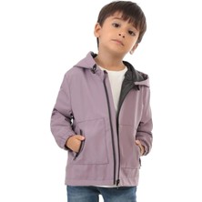 Spor Erkek Çocuk Mürdüm Astarlı Su ve Rüzgar Geçirmez Kapüşonlu Çift Fermuarlı Yağmurluk