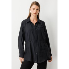 Ekol Kadın Büyük Beden Beli Lastikli Bluz 3642 Siyah