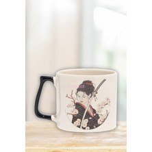 Samuray Kızı 3 Baskılı Japon Manga Kızı Samuray Figürü Doğum Günü Hediye Siyah Kulplu Kupa Bardak