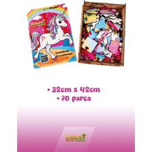 🦄 Unicorn Temalı Ahşap Puzzle 70 Parça – 32X42 cm | Ahşap Kutulu Eğitici Oyuncak