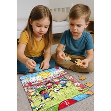 Nature Play Design ⚽ Renkli Futbol Temalı Ahşap Puzzle – 70 Parça (32 x 42 Cm) | Ahşap Saklama Kutulu Eğitici Oyuncak