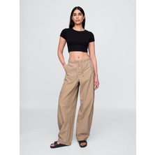 Gap Kadın Bej Mid Rise Barrel Paraşüt Pantolon