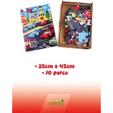 🏁 Yarış Arabaları Temalı Ahşap Puzzle – 70 Parça (32 x 42 Cm) | Ahşap Saklama Kutulu Eğitici Oyuncak