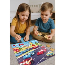 🏁 Yarış Arabaları Temalı Ahşap Puzzle – 70 Parça (32 x 42 Cm) | Ahşap Saklama Kutulu Eğitici Oyuncak