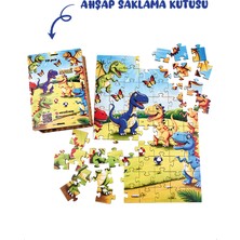 Nature Play Design 🦕 Dinozor Temalı Ahşap Puzzle – 70 Parça (32 x 42 Cm) | Ahşap Saklama Kutulu Eğitici Oyuncak