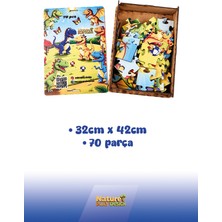 Nature Play Design 🦕 Dinozor Temalı Ahşap Puzzle – 70 Parça (32 x 42 Cm) | Ahşap Saklama Kutulu Eğitici Oyuncak