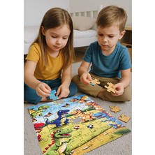 Nature Play Design 🦕 Dinozor Temalı Ahşap Puzzle – 70 Parça (32 x 42 Cm) | Ahşap Saklama Kutulu Eğitici Oyuncak