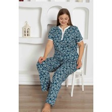 X-Dreamy Büyük Beden Likralı Pamuklu Çiçekli Kısa Kollu Pijama Takımı
