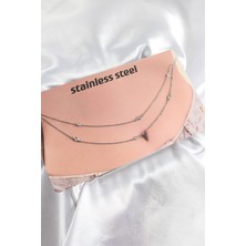 316L Çelik Zirkon Taşlı Damla Model Gümüş Renk Göbek Bel Zinciri