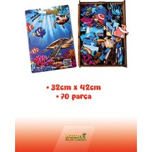 🐠 Deniz Canlıları Temalı Ahşap Puzzle – 70 Parça (32 x 42 Cm) | Ahşap Saklama Kutulu Eğitici Oyuncak