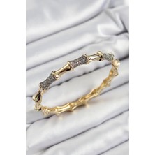 Pirinç Zirkon Taşlı Kemik Model Gold Renk Vip Kadın Bileklik