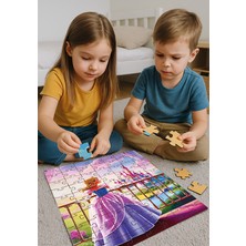 Nature Play Design 👑 Prenses Temalı Ahşap Puzzle – 70 Parça (32 x 42 Cm) | Ahşap Saklama Kutulu Eğitici Oyuncak