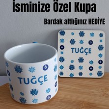 Göz Değmesin - Kişiselleştirilebilir Mavi T Kulplu 240ML Porselen Kupa Bardak
