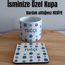 Göz Değmesin - Kişiselleştirilebilir Mavi T Kulplu 240ML Porselen Kupa Bardak