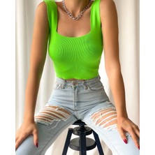 Kare Yaka Ince Crop Triko Trend Bluz