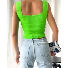 Kare Yaka Ince Crop Triko Trend Bluz