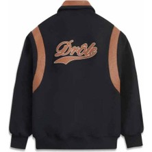 Şık Le Bomber Drôle Siyah Yün Karışım Bomber Ceket - %75 Yün ve %100 Inek Derisi