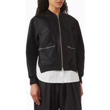 Siyah Saten Katmanlı Bomber Ceket Şehirli Stil Için Lüks Rahatlık