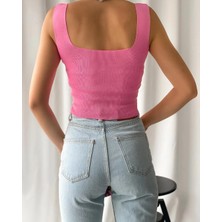 Kare Yaka Ince Crop Triko Trend Bluz
