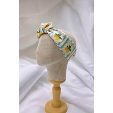 Turkuaz Çizgili Limon Detay Desenli Saten Bandana 70X70 cm Renkli Fular Yeni Sezon Saç Aksesuarı