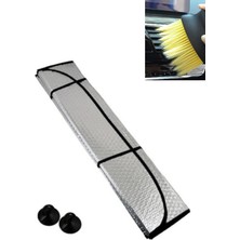 Araba Güneşliği (130X60 Cm) + Oto Yumuşak Kıllı Torpido Temizlik Fırçası - 2’li Araç Içi Set
