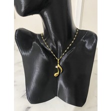 Çelik Gold Renk Zirkon Taşlı Nota Kolye