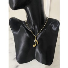 Çelik Gold Renk Zirkon Taşlı Nota Kolye
