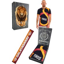 Galatasaray Orijinal Lisanslı Arma T-Shirt + Şal (Atkı) Set Hediyelik Ahşap Kutulu