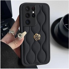 Samsung Galaxy S24 Ultra Uyumlu Kılıf Zebana Camellia Deri Kılıf Siyah