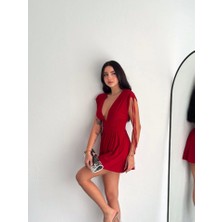 Arben Boutique Omuzu Ip Askılı Şortlu Elbise - Kırmızı