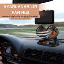Üniversal Oto Ofis Araç Içi Torpido Üstü Vantilatör Çift Başlıklı USB Girişli 2 Kademeli Soğutucu Fan 360° Dönebilen Ultra Sessiz Oynar Başlıklı Araç Fanı