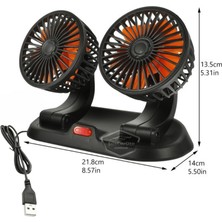 Üniversal Oto Ofis Araç Içi Torpido Üstü Vantilatör Çift Başlıklı USB Girişli 2 Kademeli Soğutucu Fan 360° Dönebilen Ultra Sessiz Oynar Başlıklı Araç Fanı