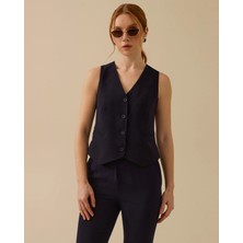 10018 Kruvaze Yaka Cep Görünümlü Önden Düğmeli Şık Yelek #03-25#