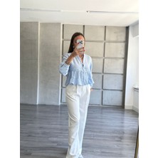 Fisto Detaylı %100 Pamuklu Beyaz Bluz