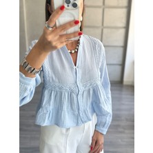 Fisto Detaylı %100 Pamuklu Beyaz Bluz