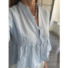 Fisto Detaylı %100 Pamuklu Beyaz Bluz