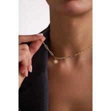 14 Ayar Altın Güneş Kolye Italy Aynalı ve Ataç Zincirli