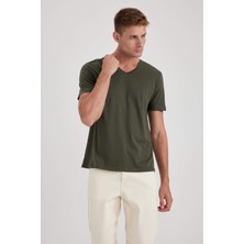 DeFacto %100 Pamuk Slim Fit Dar Kesim V Yaka Kısa Kollu Tişört B0646AXNS