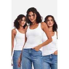 Fitilli Siyah Crop Havuz Yaka Sıfır Kol Pamuklu 3'lü Kadın Atlet