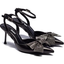 Kadın Sivri Burun Bilekten Bağlamalı Ince Topuklu Taşlı Fiyonklu Abiye Ayakkabı 4200