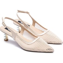 Kadın Düşük Topuklu Taş Işlemeli Abiye File Ayakkabı 1920