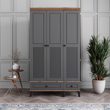 Monzio Panjur 3 Kapaklı Çekmeceli Gardırop Tamamı MDF (Antrasit)