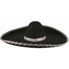 Mey İthalat   Sombrero Meksika Şapkası Mariachi Gümüş Şeritli Yetişkin Boy