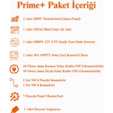 Güneş Enerjisi Karavan Prime+ Paket – 1Kw Ups Şarjlı Tam Sinus İnverter - 2X 200W Güneş Paneli – 1X 12V 150A Jel Akü