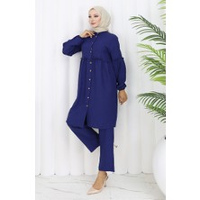 Sefa Merve Büzgülü Düğmeli Tunik Pantolon Ikili Takım 0115-06 Lacivert