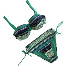 Kadın Yeşil Taş Işlemeli Etnik Desenli Astarlı Bikini Takımı HZL25S-LC3305