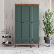 Monzio Silva 3 Kapaklı Çekmeceli Gardırop Tamamı MDF (Yeşil)