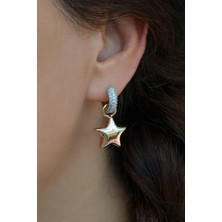 Sacce Scarves & Accessories İki Renkli Bombeli Yıldız Charmlı Zirkon Küpe Yıldızlı Küpe