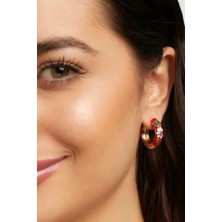 Sacce Scarves & Accessories Kırmızı Mineli Çiçek Desenli Halka Küpe Vintage Çiçekli Küpe