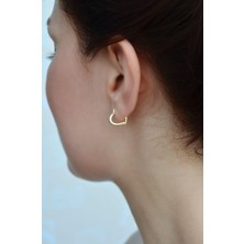 Sacce Scarves & Accessories Küçük Kalp Küpe Taşlı İnce Gold Renk Lob Kıkırdak Helix Uyumlu